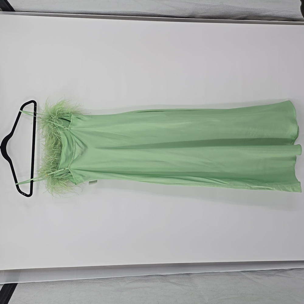 Sleeper Boheme Slip Midi Dress Women Ostrich Feathers In Mint Boho Preppy Size L - Picture 4 of 11